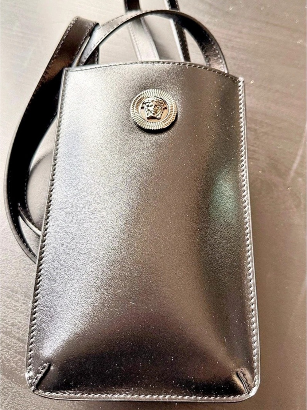 Versace La Medusa Leather Phone Pouch Black